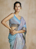 Charming Blue Digital Printed Silk Festival Wear Saree With Blouse