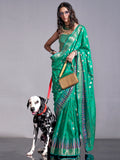 Beautiful Teal Green Zari Weaving Silk Traditional Saree With Blouse