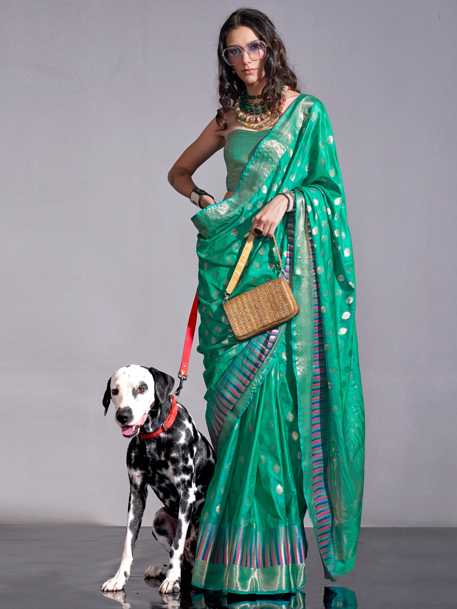 Beautiful Teal Green Zari Weaving Silk Traditional Saree With Blouse