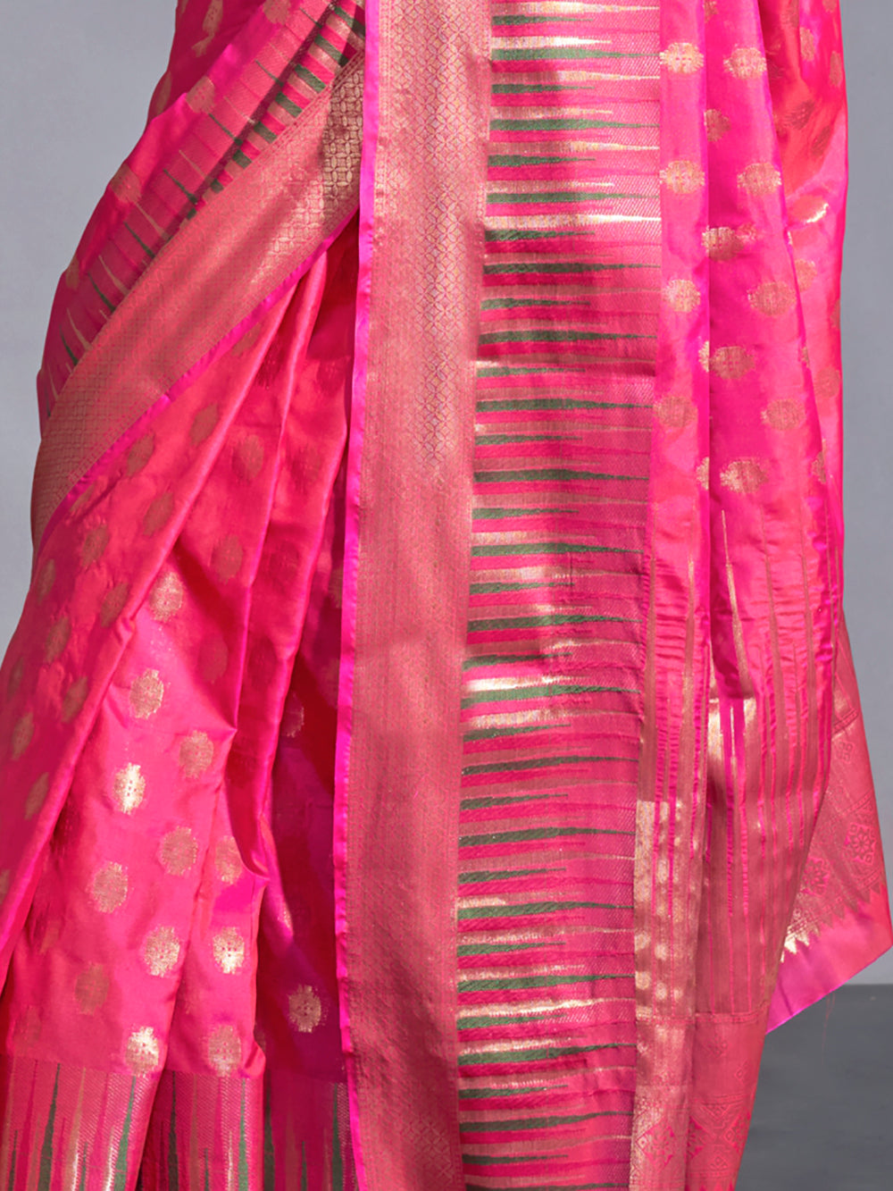 Pretty Pink Zari Weaving Silk Wedding Wear Saree With Blouse