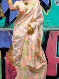 Beautiful Cream Floral Printed Silk Festive Wear Saree With Blouse