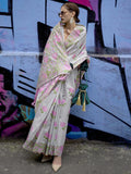 Adorable Grey Floral Printed Silk Function Wear Saree With Blouse