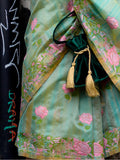 Appealing Sea-Green Floral Printed Silk Wedding Wear Saree