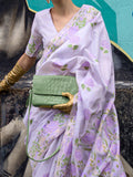 Captivating Lavender Floral Printed Silk Sangeet Wear Saree