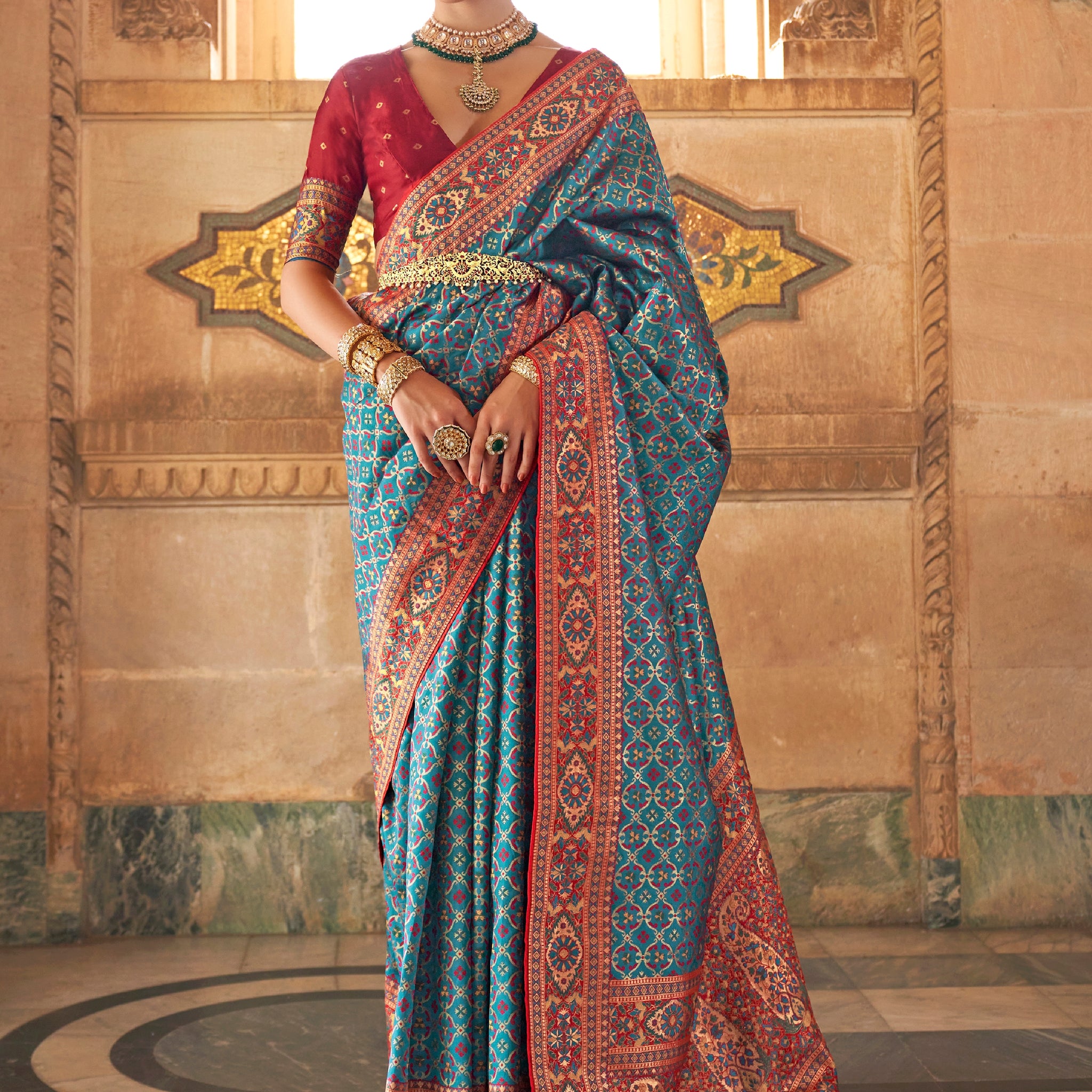 Magnificent Blue Weaving Silk Festive Wear Saree With Blouse