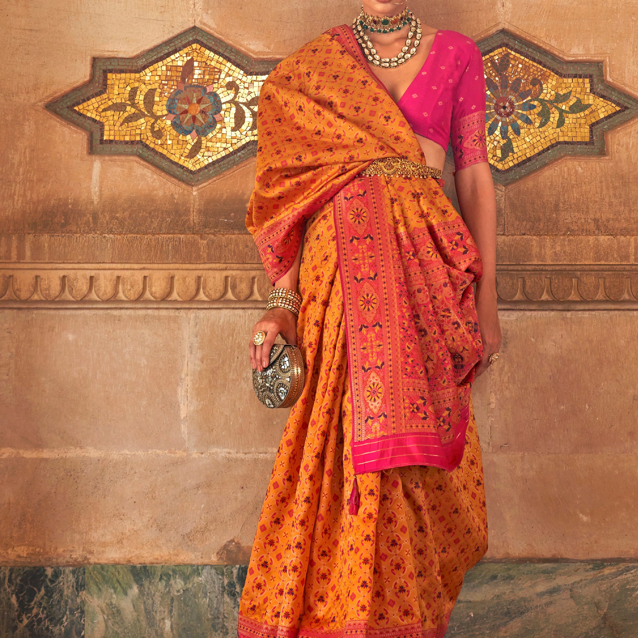 Awesome Mustard Yellow Weaving Silk Saree With Blouse