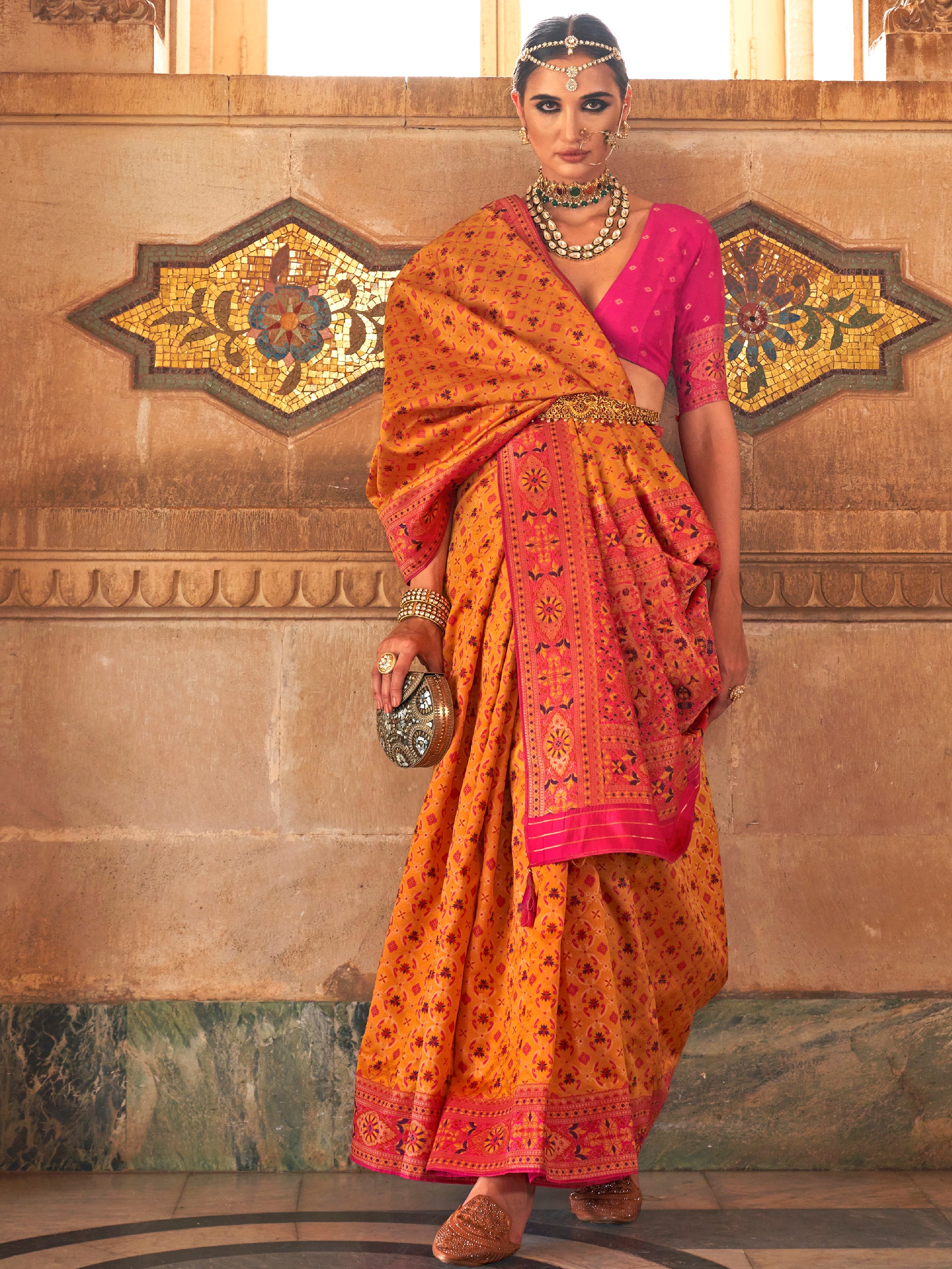 Awesome Mustard Yellow Weaving Silk Saree With Blouse