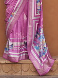 Wonderful Pink Floral Print Silk Engagement Wear Saree With Blouse