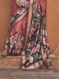 Enchanting Dark Pink Floral Printed Silk Reception Wear Saree With Blouse