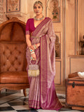 Attractive Wine Zari Weaving Silk Festive Wear Saree With Blouse