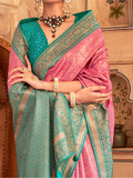 Captivating Pink Zari Weaving Silk Engagement Wear Saree