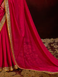 Wonderful Magenta Heavy Lace Work Silk Wedding Saree With Blouse