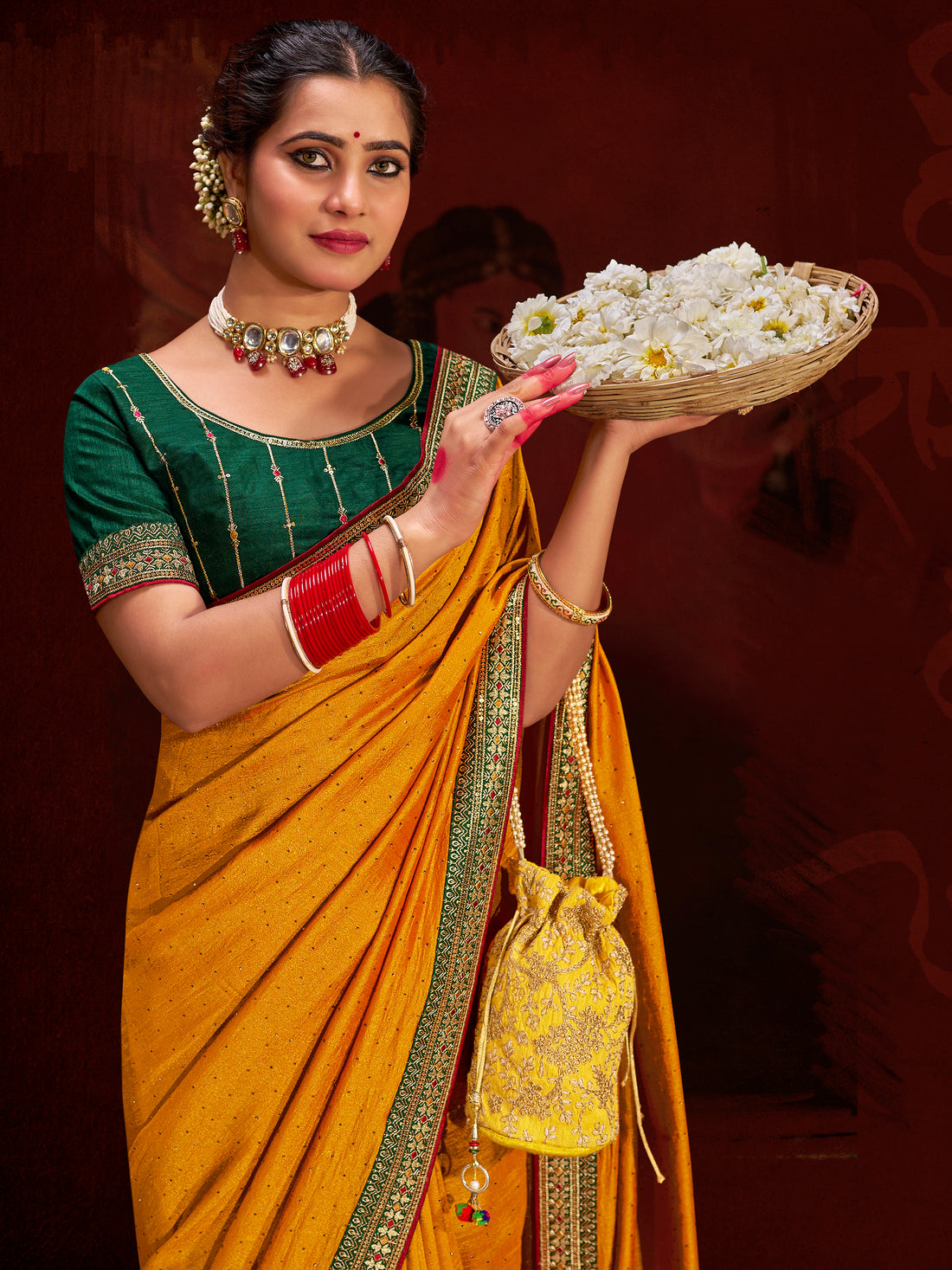 Awesome Yellow Heavy Lace Work Silk Haldi Wear Saree With Blouse