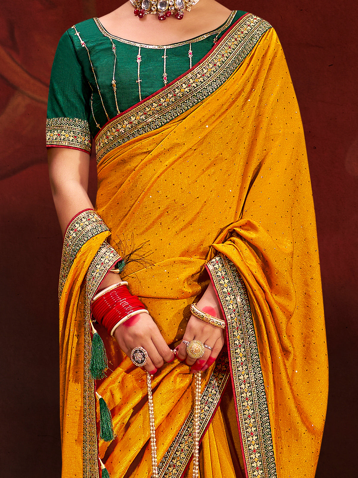 Awesome Yellow Heavy Lace Work Silk Haldi Wear Saree With Blouse