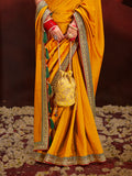 Awesome Yellow Heavy Lace Work Silk Haldi Wear Saree With Blouse