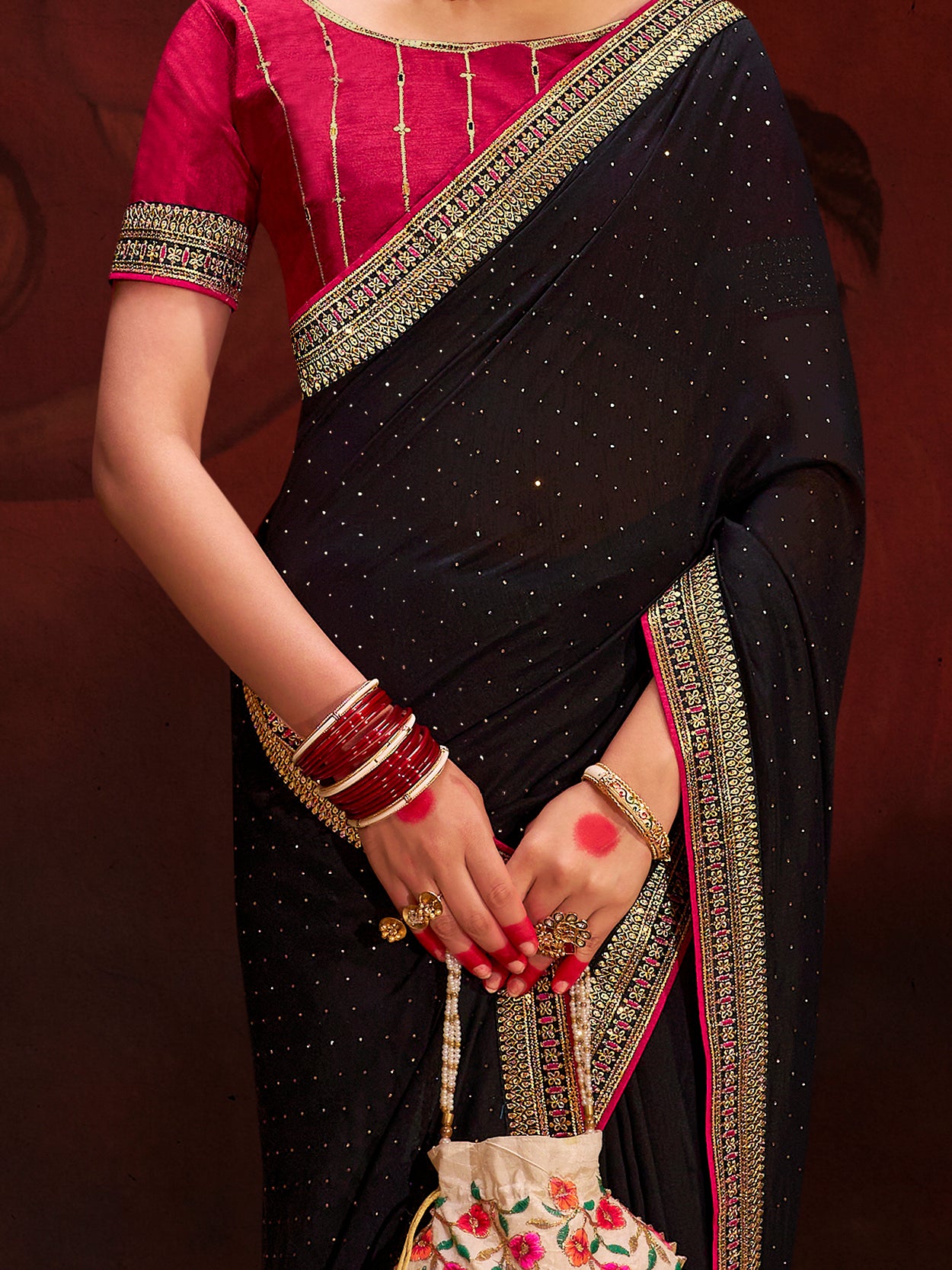 Marvelous Black Heavy Lace Work Silk Reception Wear Saree With Blouse