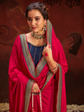 Stunning Pink Heavy Lace Work Silk Wedding Saree With Blouse