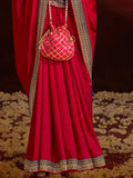 Stunning Pink Heavy Lace Work Silk Wedding Saree With Blouse