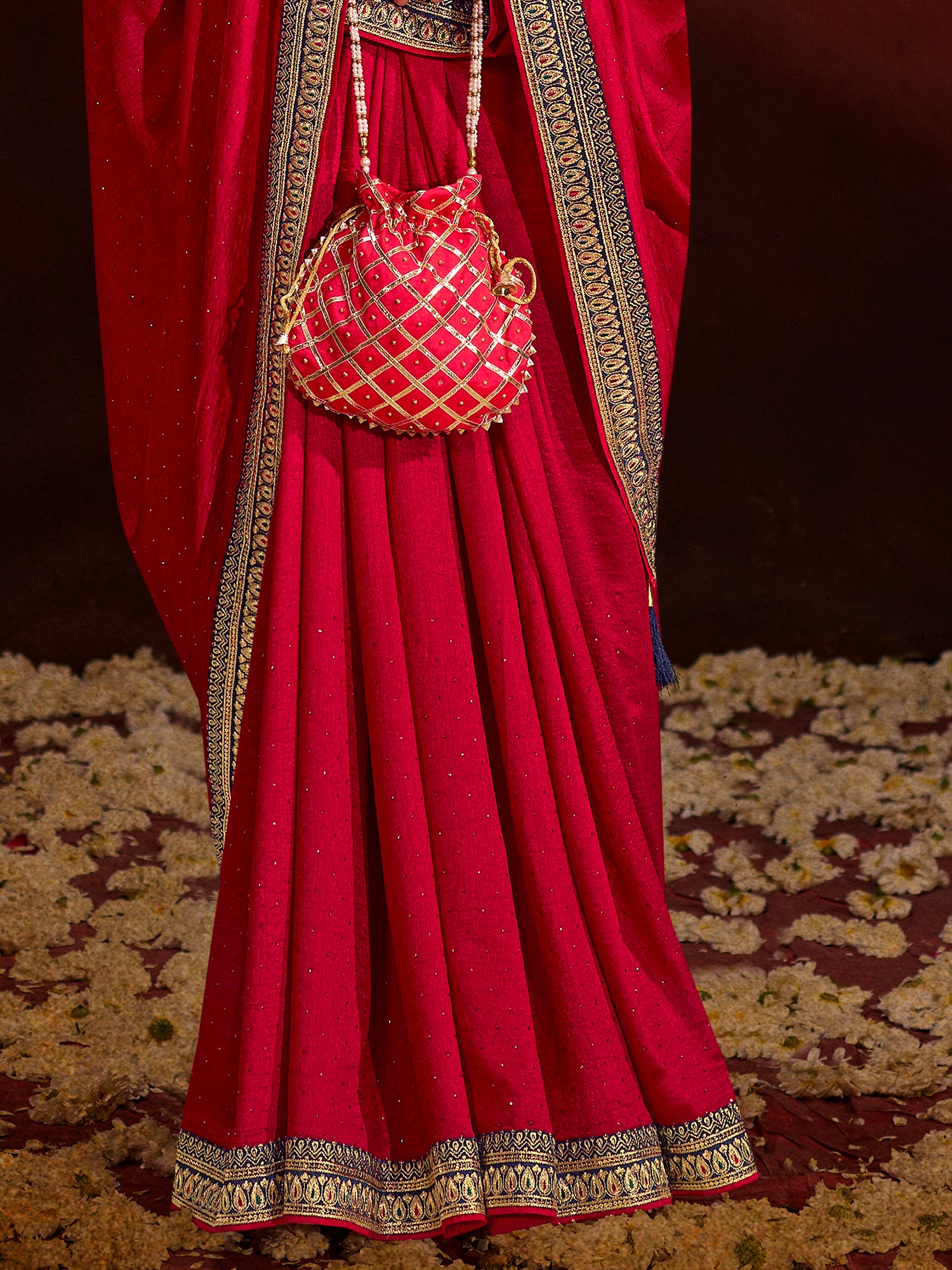 Stunning Pink Heavy Lace Work Silk Wedding Saree With Blouse