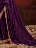 Fantastic Purple Heavy Lace Work Silk Wedding Saree With Blouse