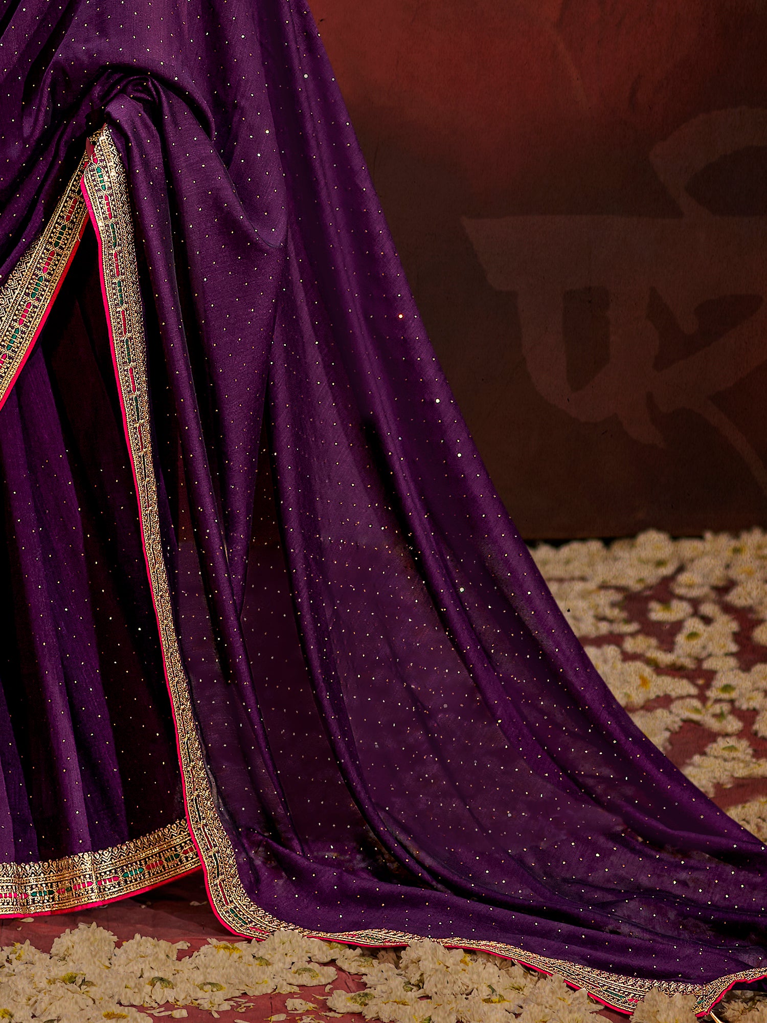 Fantastic Purple Heavy Lace Work Silk Wedding Saree With Blouse
