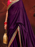 Fantastic Purple Heavy Lace Work Silk Wedding Saree With Blouse