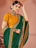 Awesome Green Swarovski Work Silk Evening Wear Saree
