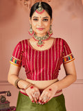 Dazzling Olive Green Swarovski Work Silk Festive Wear Saree With Blouse