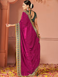 Spectacular Purple Swarovski Work Silk Party Wear Saree With Blouse