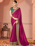 Spectacular Purple Swarovski Work Silk Party Wear Saree With Blouse
