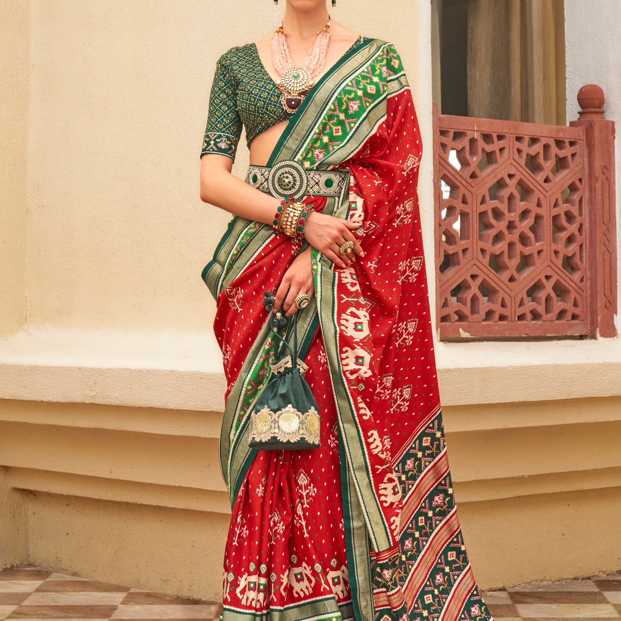 Wonderful Red Patola Print Silk Festive Wear Saree With Blouse