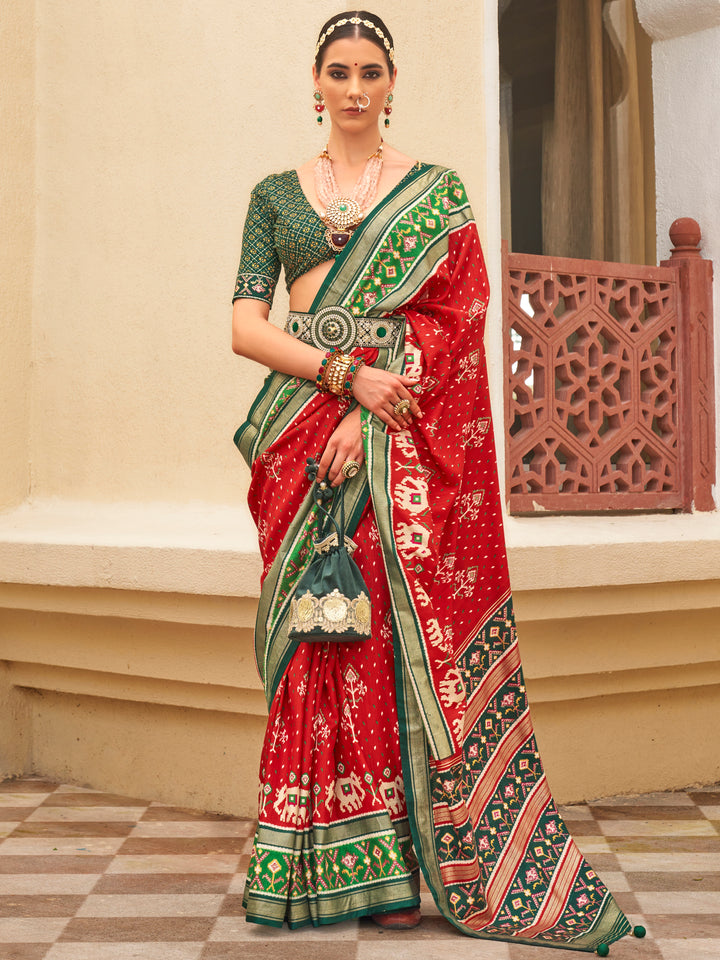 Wonderful Red Patola Print Silk Festive Wear Saree With Blouse
