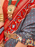 Awesome Grey Patola Print Silk Events Wear Saree With Blouse