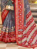 Awesome Grey Patola Print Silk Events Wear Saree With Blouse