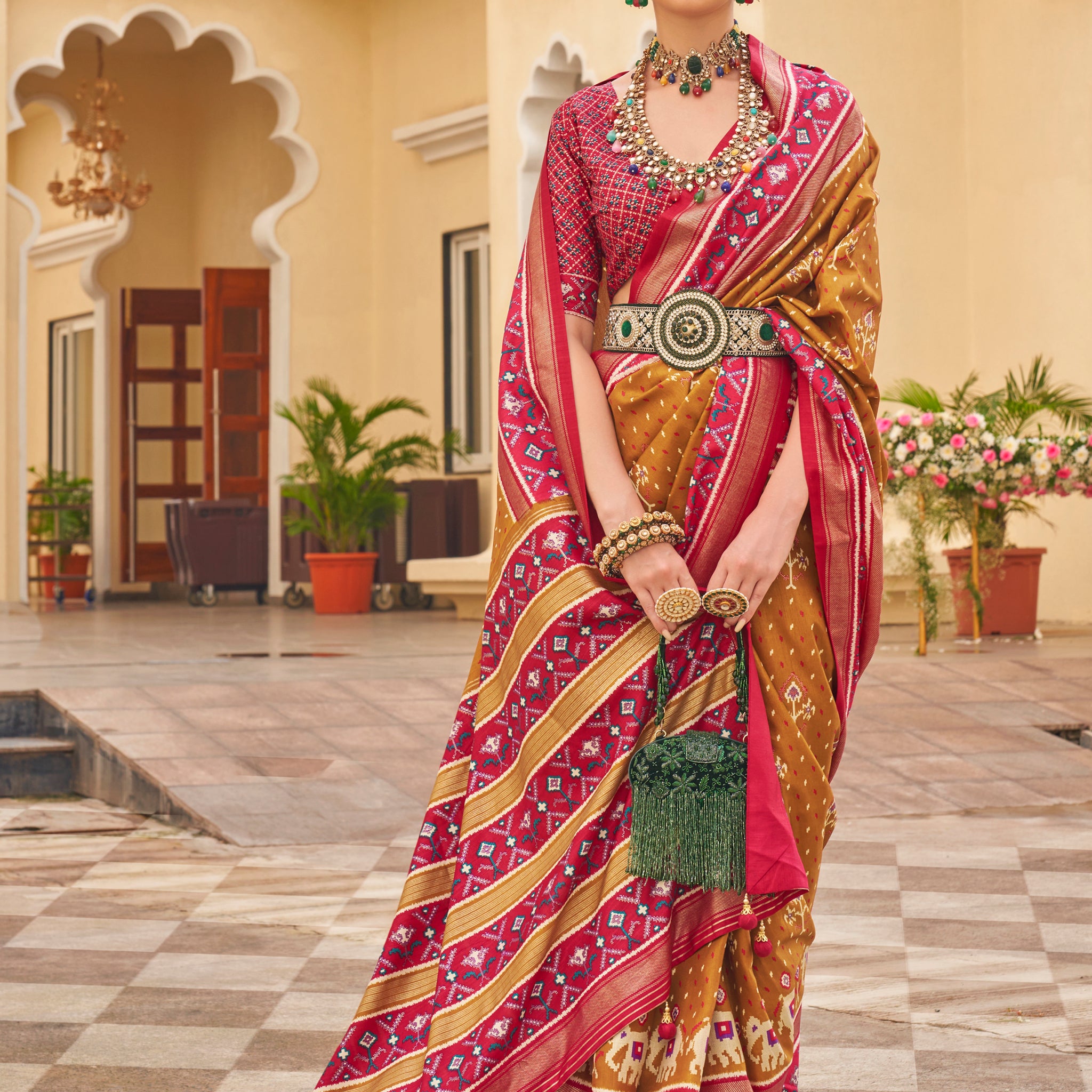 Enchanting Mustard Yellow Patola Print Silk Saree With Blouse