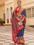 Lavish Navy Blue Patola Print Silk Festive Wear Saree With Blouse