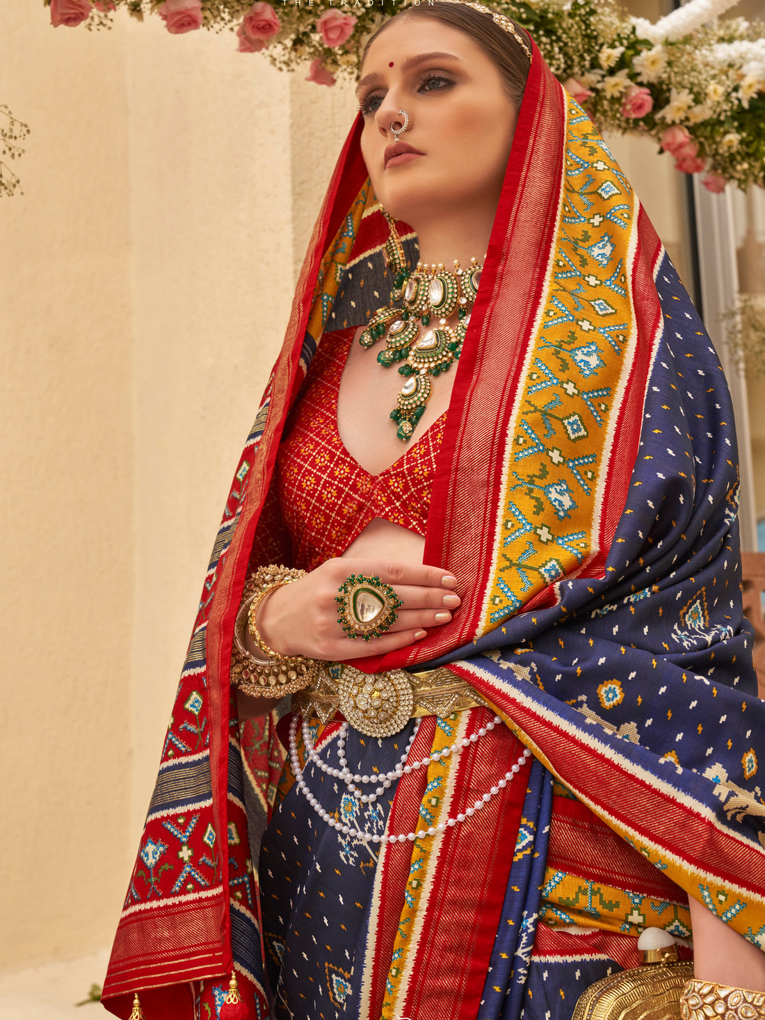 Lavish Navy Blue Patola Print Silk Festive Wear Saree With Blouse