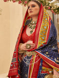Lavish Navy Blue Patola Print Silk Festive Wear Saree With Blouse