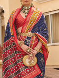 Lavish Navy Blue Patola Print Silk Festive Wear Saree With Blouse