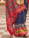 Lavish Navy Blue Patola Print Silk Festive Wear Saree With Blouse