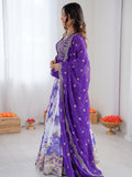 Adorable Purple Floral Printed Georgette Function Wear Lehenga Choli With Koti