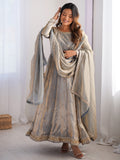 Fantastic Grey Sequins Silk Event Wear Gown With Dupatta