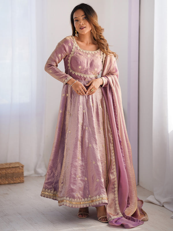 Incredible Pink Sequins Silk Festival Wear Gown With Dupatta