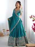 Enchanting Teal Green Thread Work Silk Wedding Lehenga Choli
