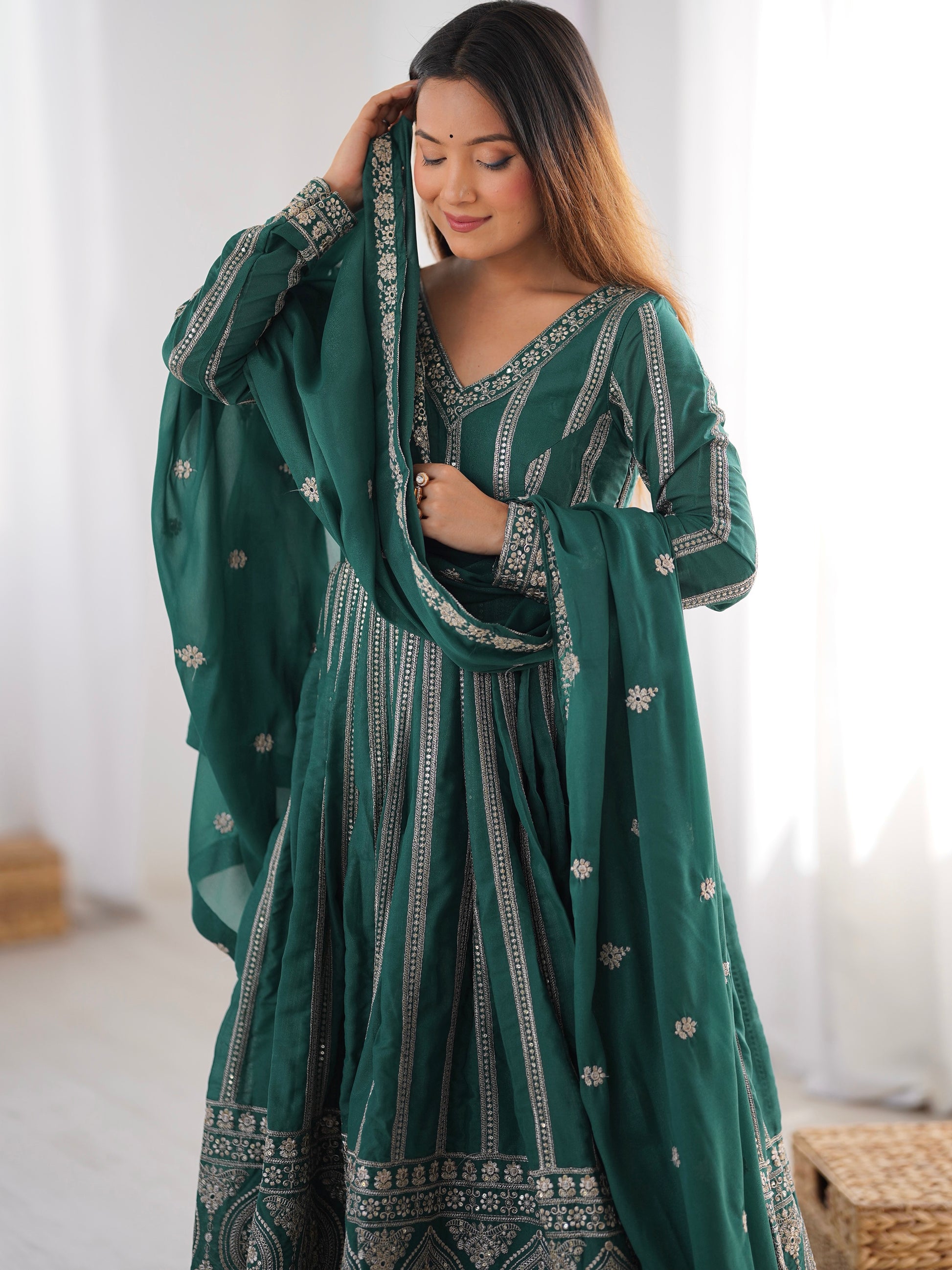 Charming Green Thread Work Georgette Festival Wear Suit Pant