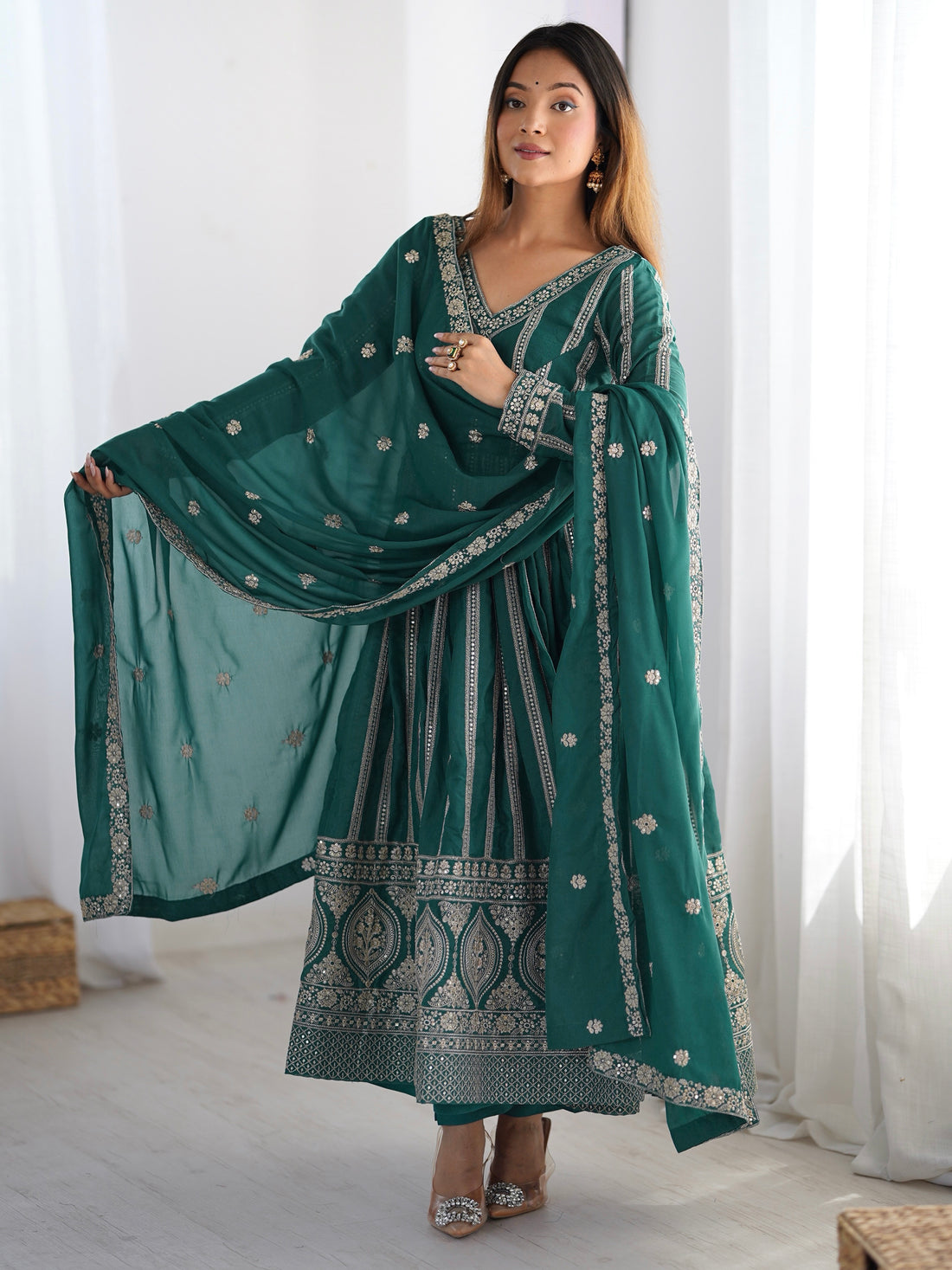 Charming Green Thread Work Georgette Festival Wear Suit Pant