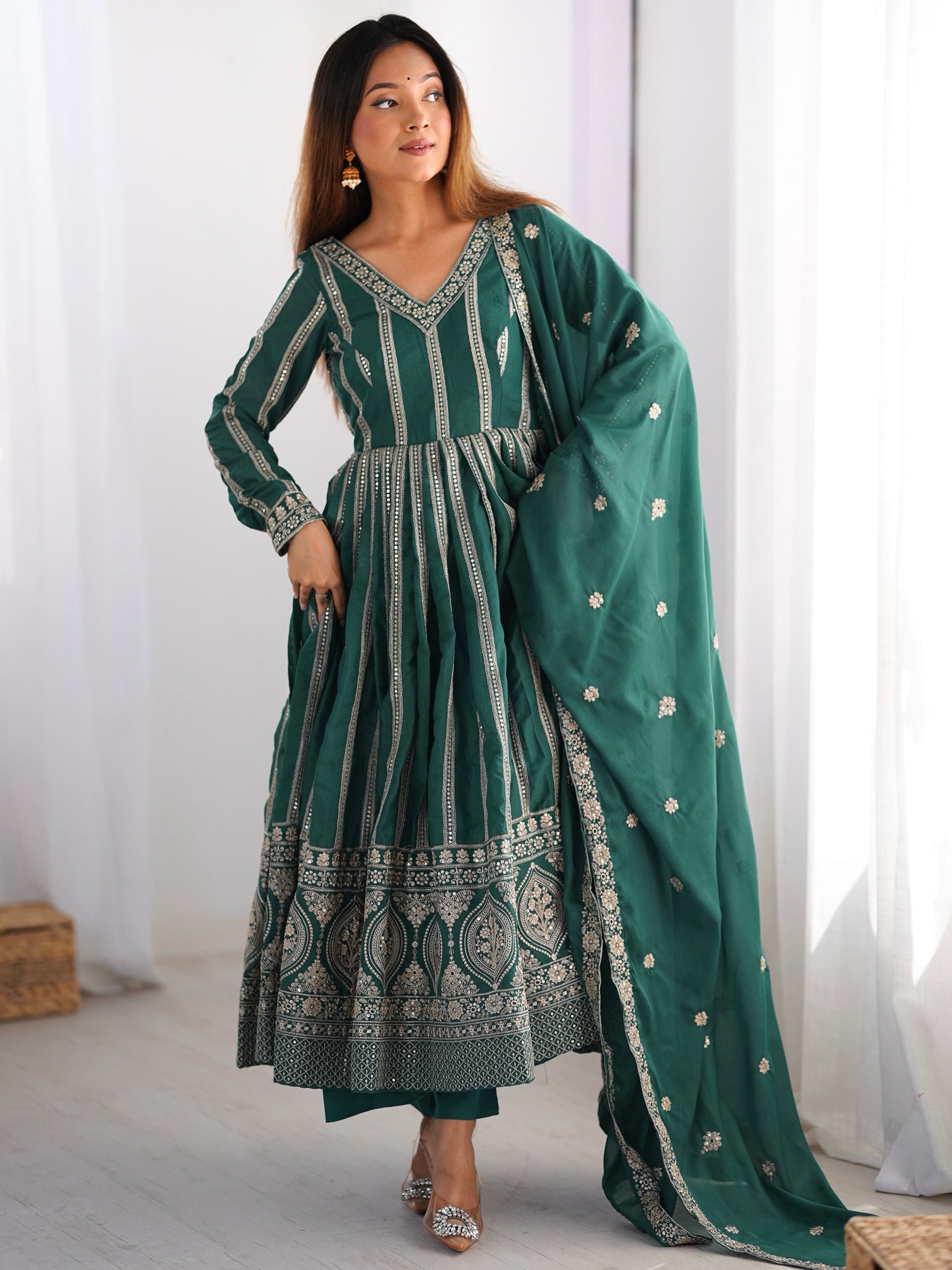 Charming Green Thread Work Georgette Festival Wear Suit Pant