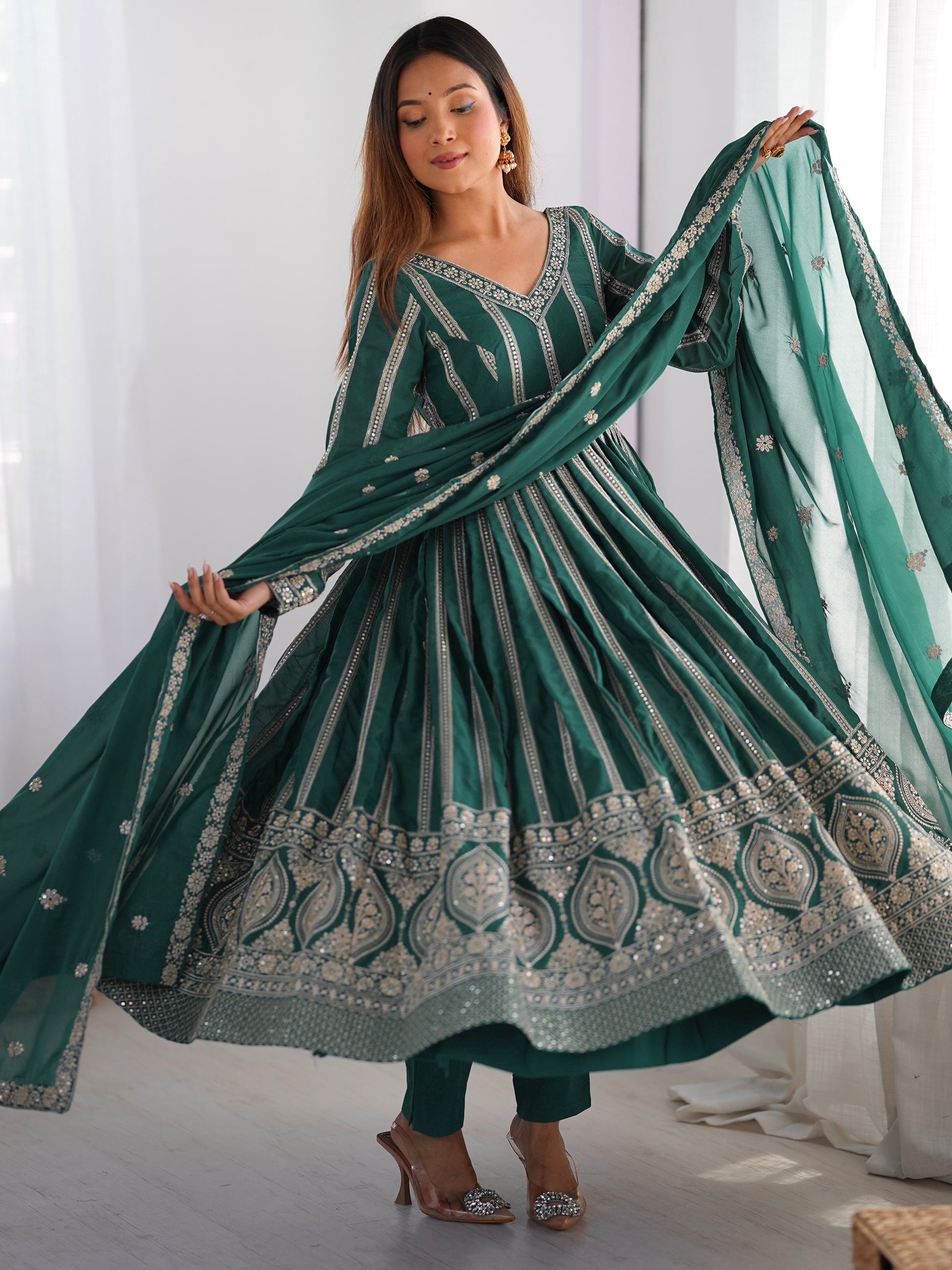Charming Green Thread Work Georgette Festival Wear Suit Pant
