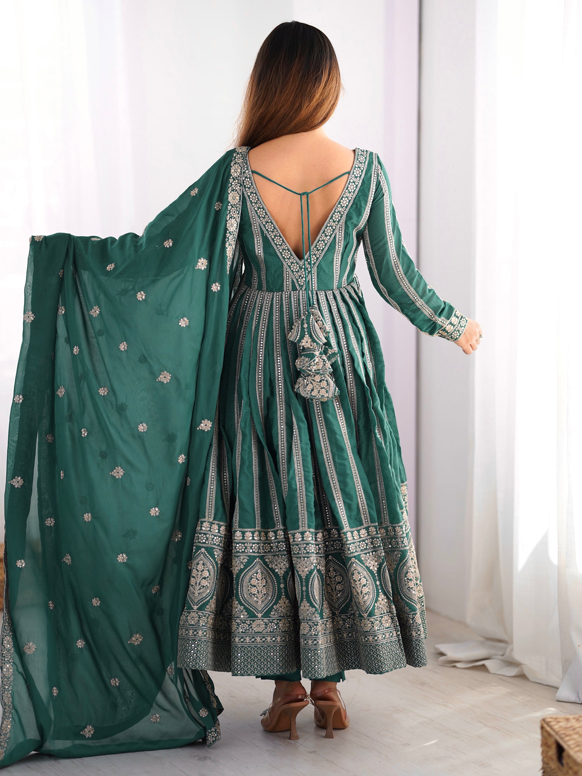 Charming Green Thread Work Georgette Festival Wear Suit Pant