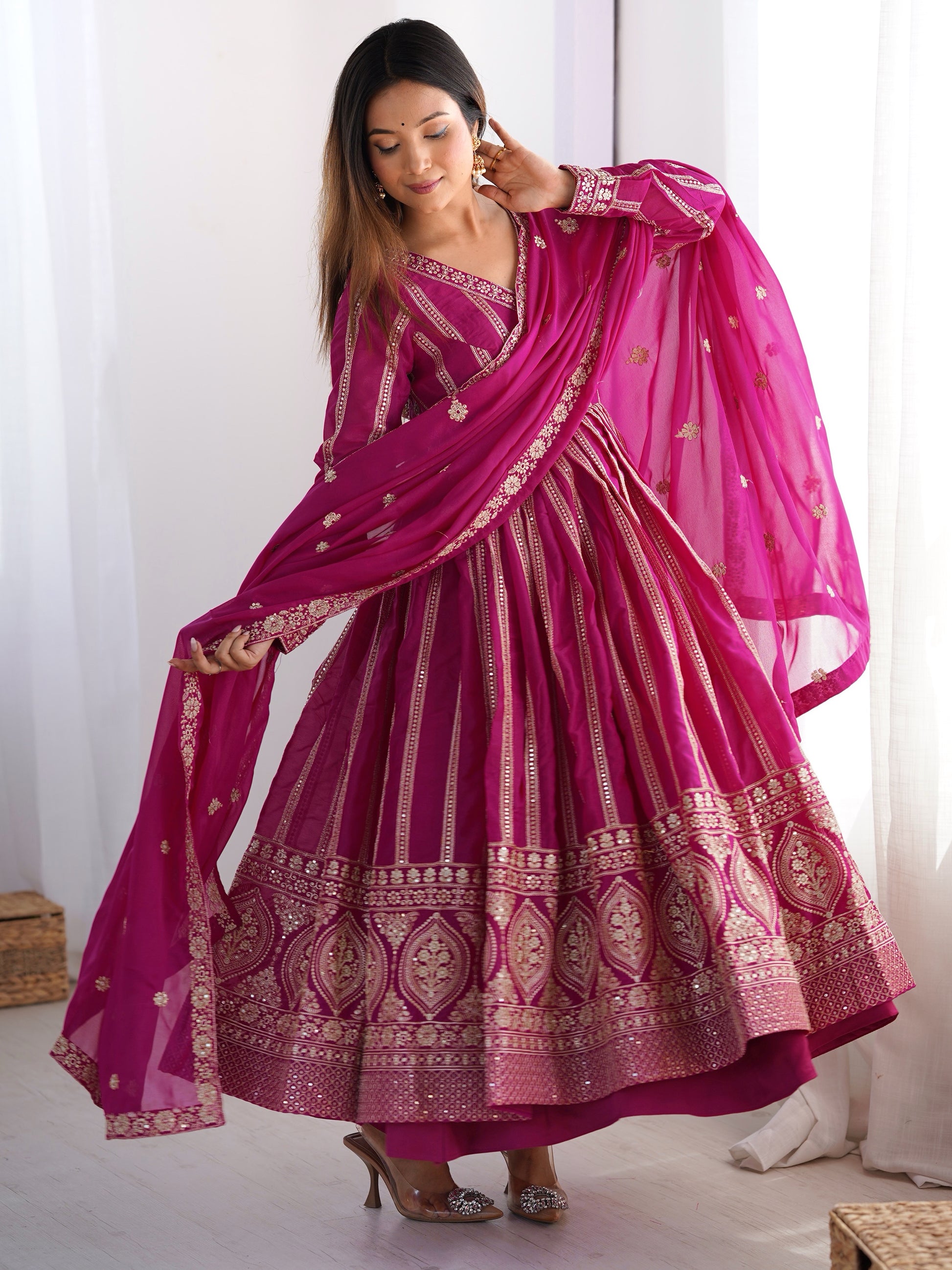 Beautiful Pink Thread Work Georgette Event Wear Suit Pant